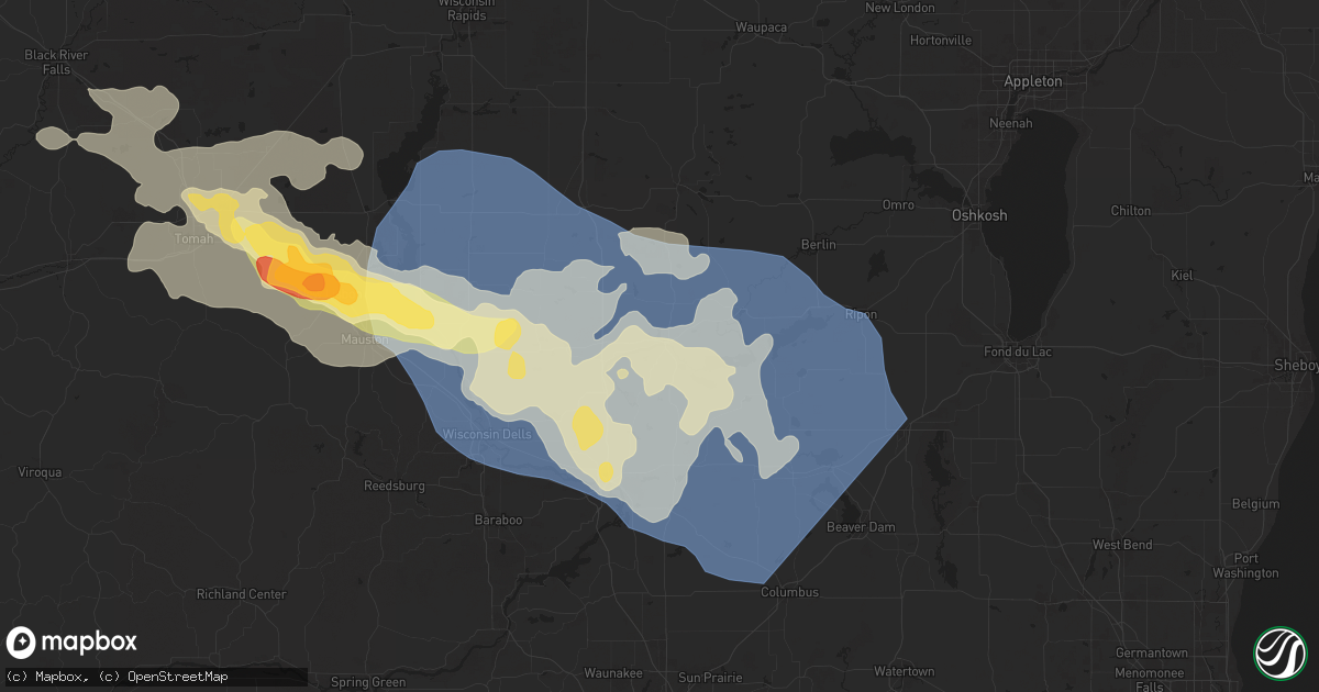 Hail map in Montello, WI on August 16, 2025