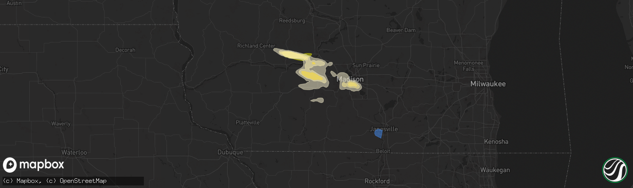 Hail map in Mount Horeb, WI on August 16, 2025