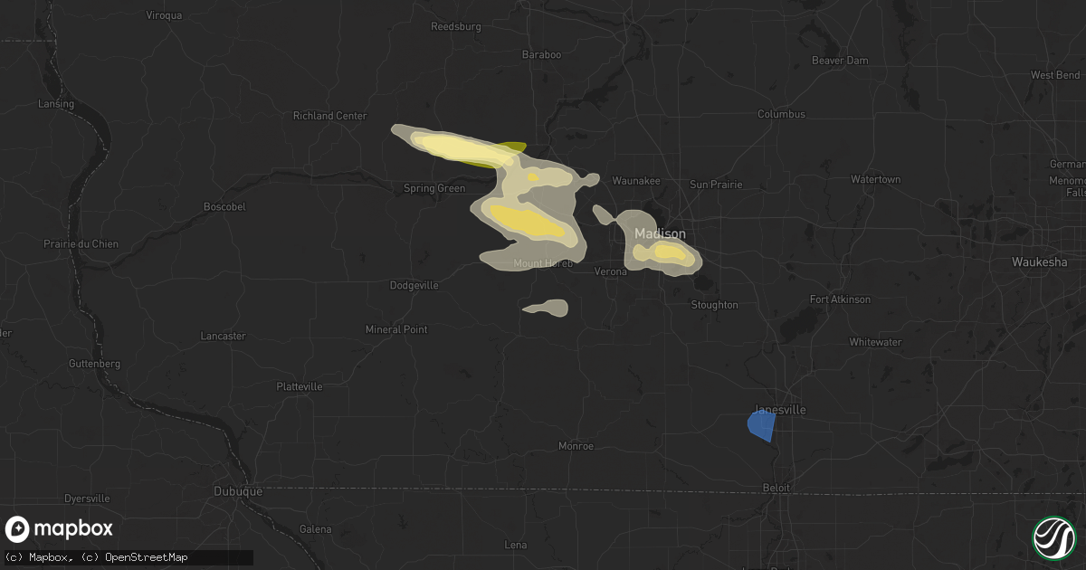 Hail map in Mount Horeb, WI on August 16, 2025