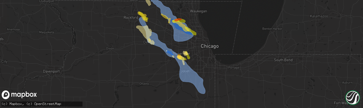 Hail map in Naperville, IL on August 16, 2025