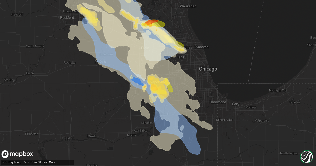 Hail map in Naperville, IL on August 16, 2025