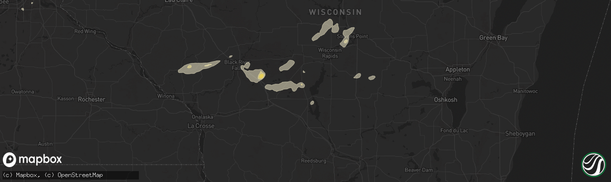 Hail map in Necedah, WI on August 16, 2025