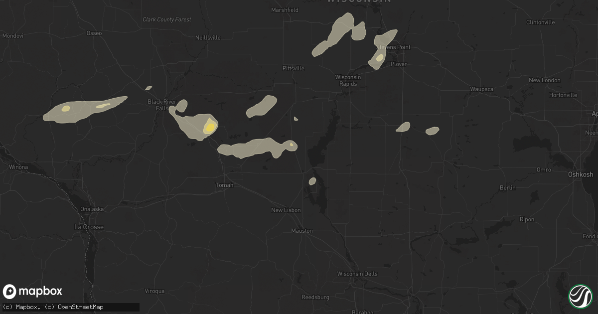 Hail map in Necedah, WI on August 16, 2025