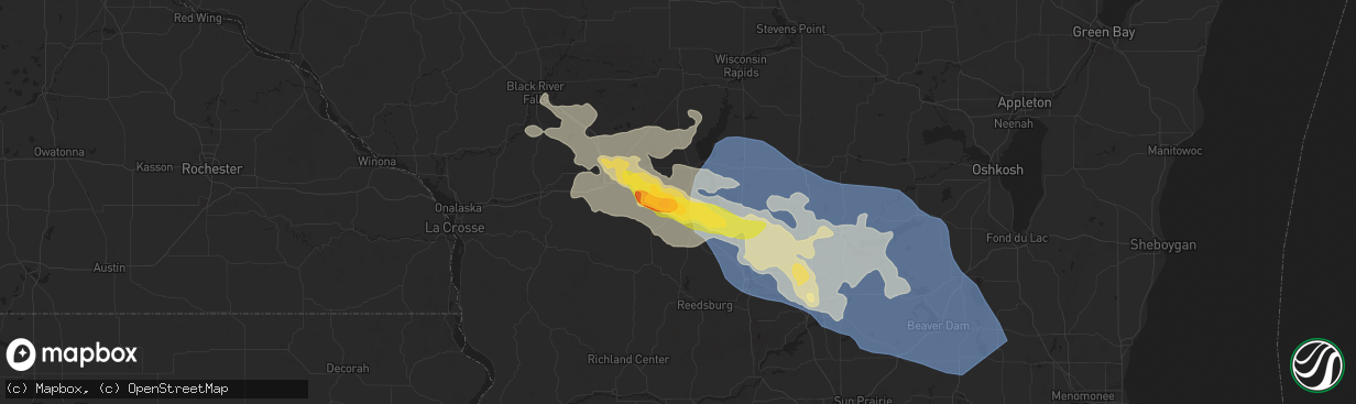 Hail map in New Lisbon, WI on August 16, 2025