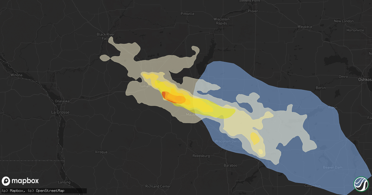 Hail map in New Lisbon, WI on August 16, 2025