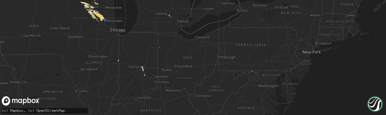 Hail map in Ohio on August 16, 2025