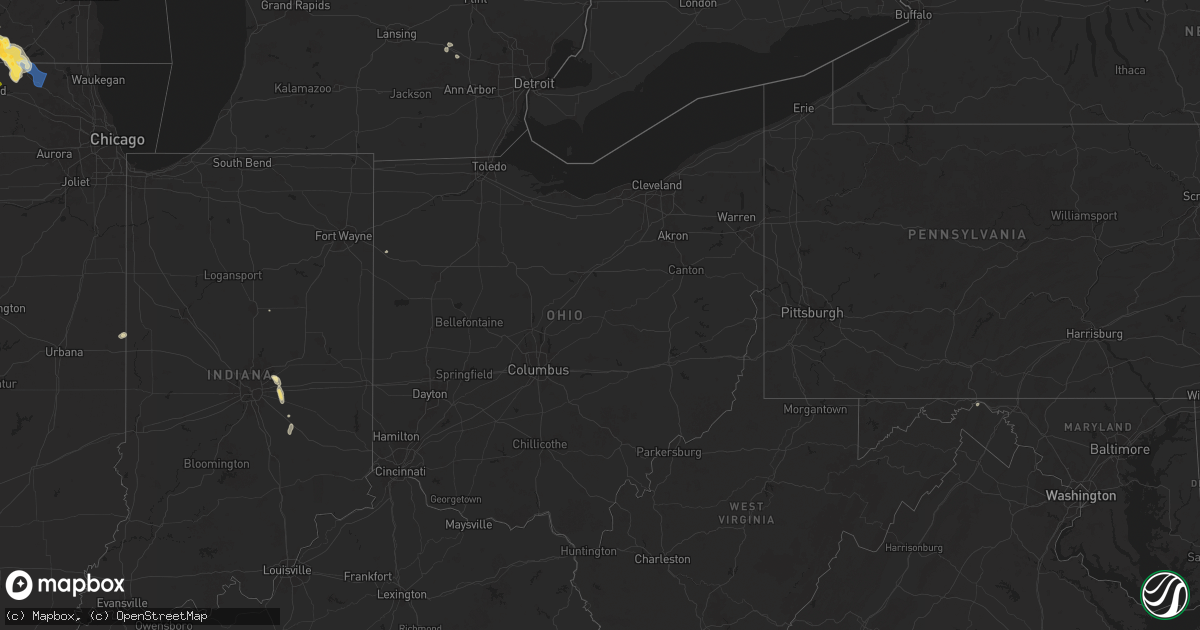 Hail map in Ohio on August 16, 2025