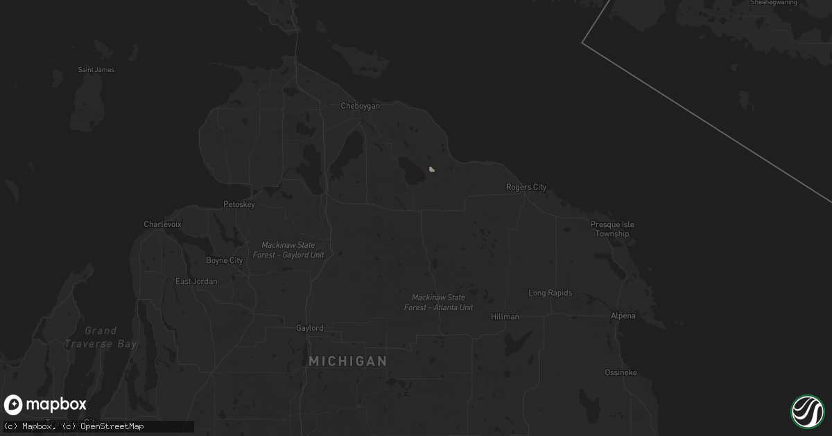 Hail map in Onaway, MI on August 16, 2025
