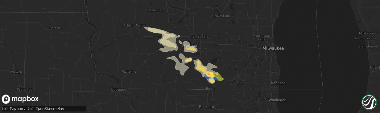 Hail map in Oregon, WI on August 16, 2025