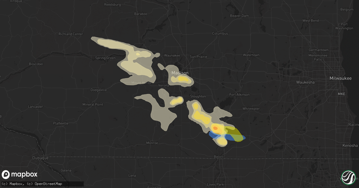 Hail map in Oregon, WI on August 16, 2025