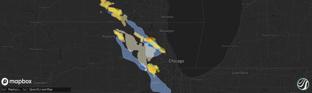 Hail map in Palatine, IL on August 16, 2025