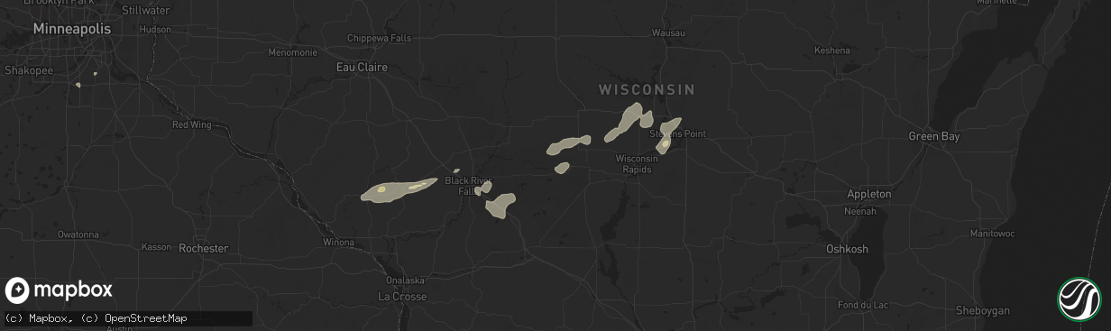 Hail map in Pittsville, WI on August 16, 2025