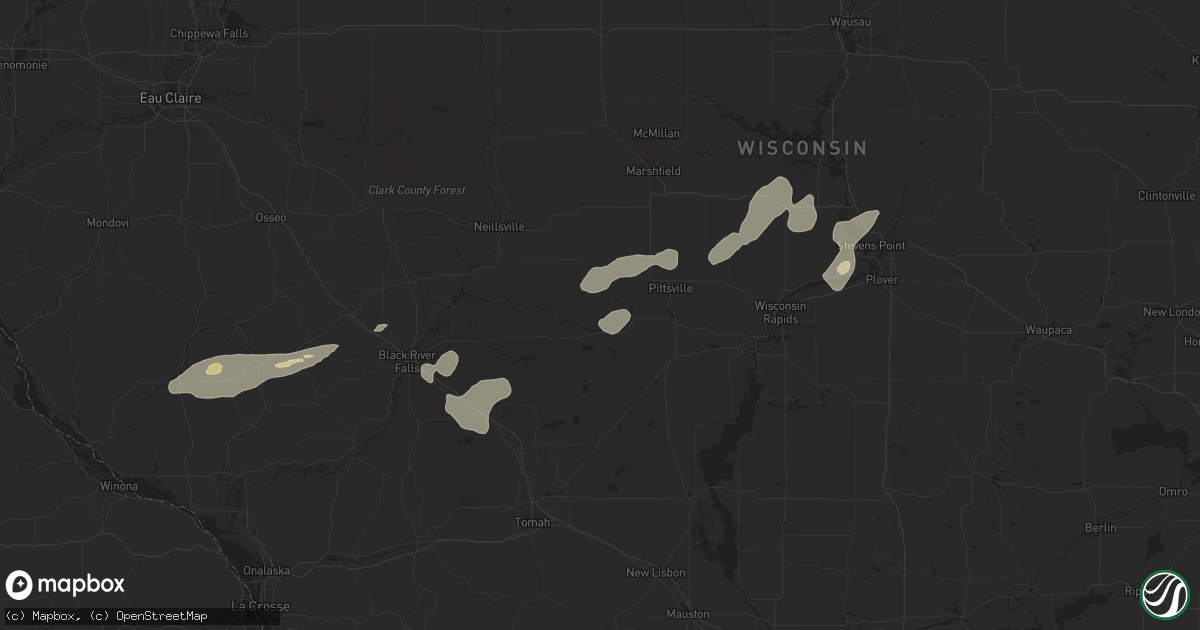Hail map in Pittsville, WI on August 16, 2025