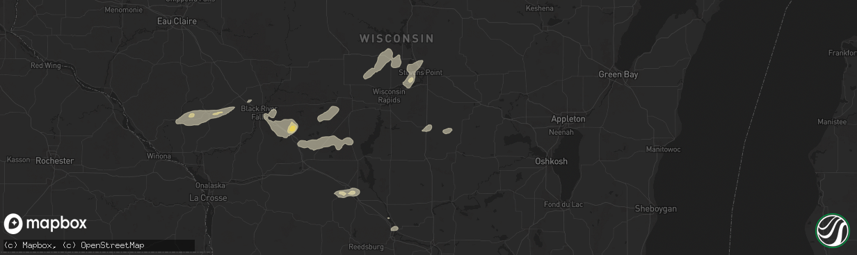 Hail map in Plainfield, WI on August 16, 2025