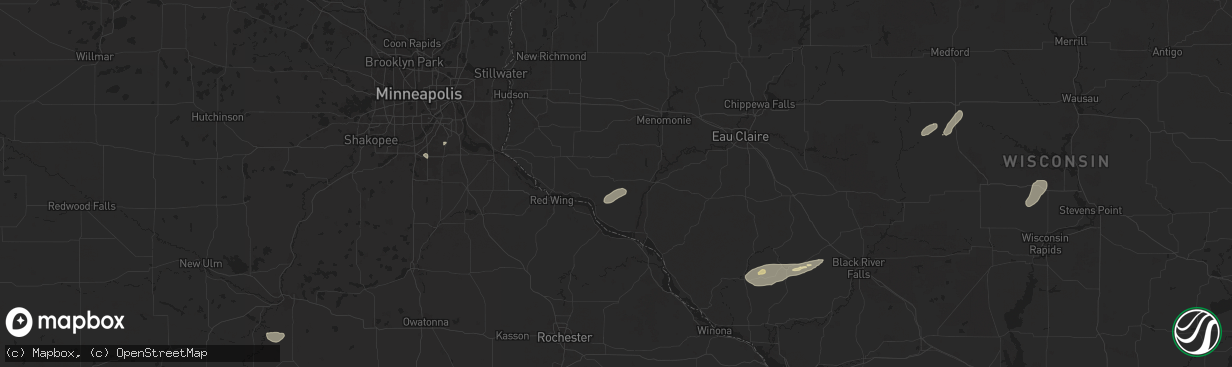Hail map in Plum City, WI on August 16, 2025