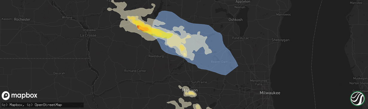 Hail map in Portage, WI on August 16, 2025