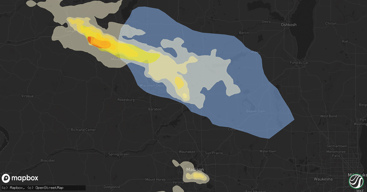 Hail map in Portage, WI on August 16, 2025