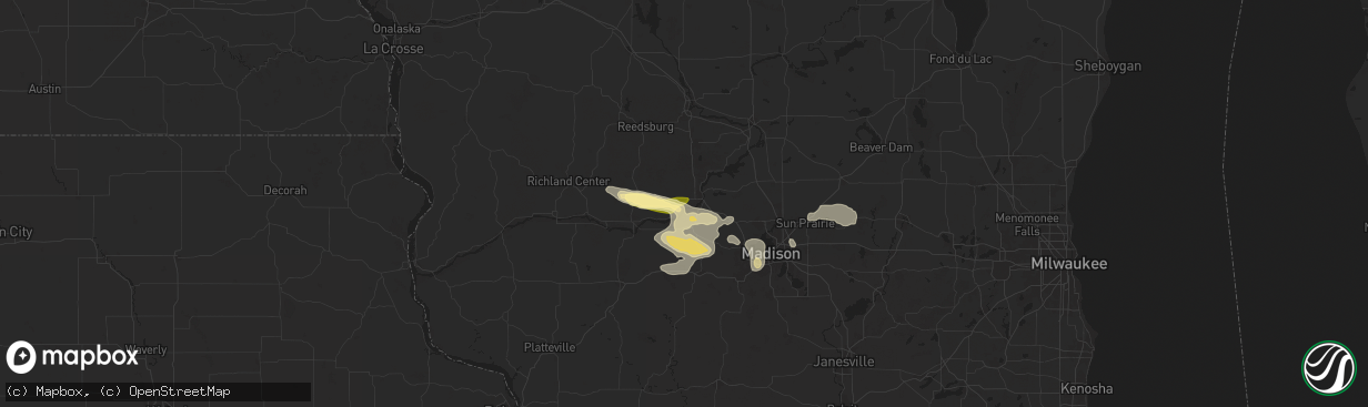 Hail map in Sauk City, WI on August 16, 2025