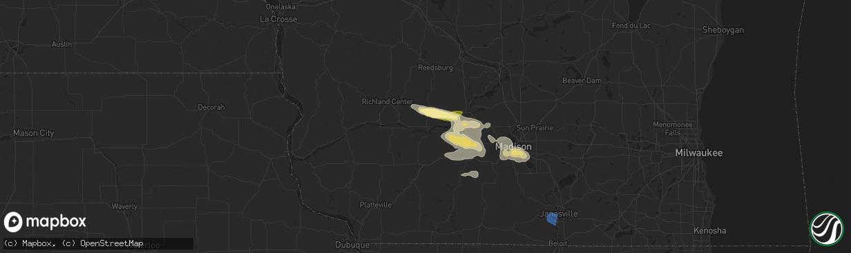 Hail map in Spring Green, WI on August 16, 2025
