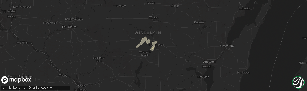 Hail map in Stevens Point, WI on August 16, 2025