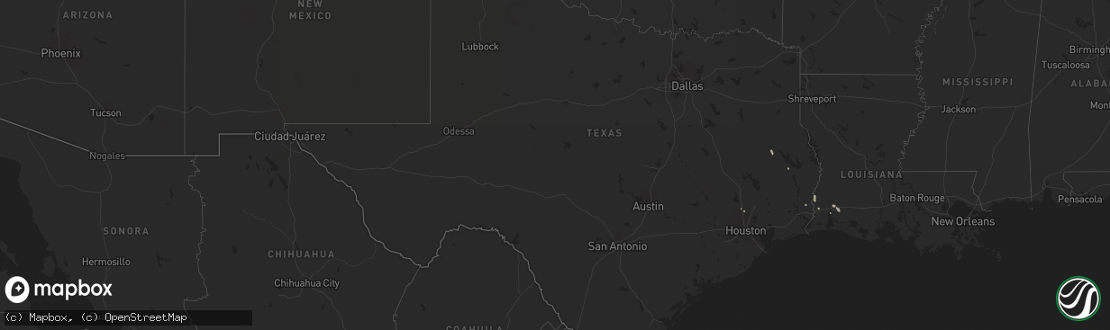 Hail map in Texas on August 16, 2025