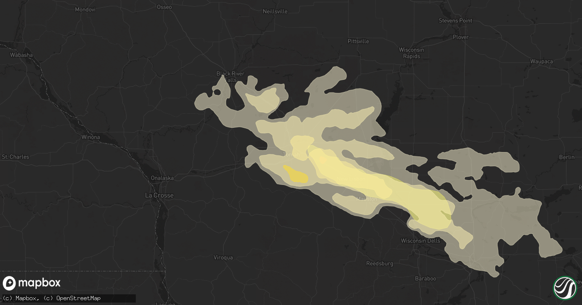 Hail map in Tomah, WI on August 16, 2025