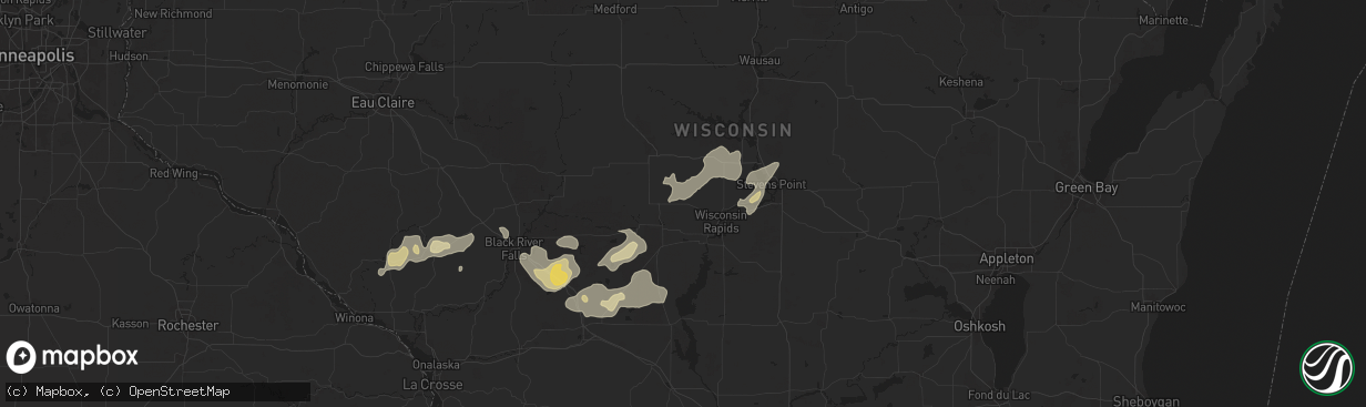 Hail map in Vesper, WI on August 16, 2025