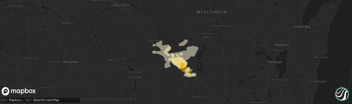 Hail map in Warrens, WI on August 16, 2025