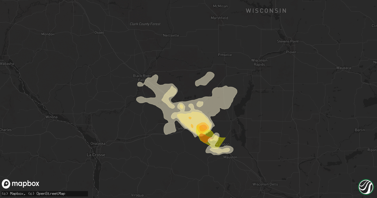 Hail map in Warrens, WI on August 16, 2025