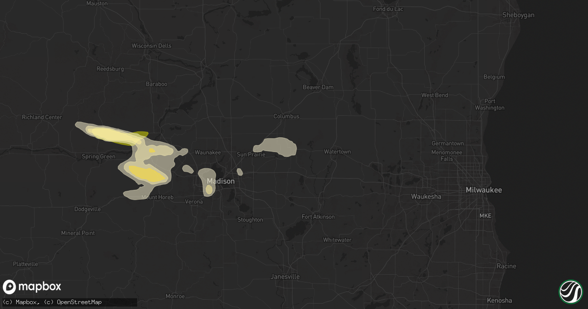Hail map in Waterloo, WI on August 16, 2025