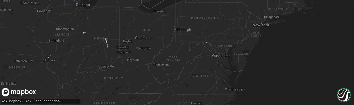 Hail map in West Virginia on August 16, 2025