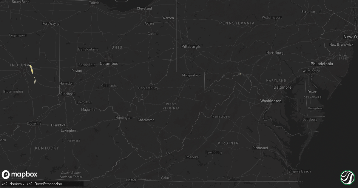 Hail map in West Virginia on August 16, 2025