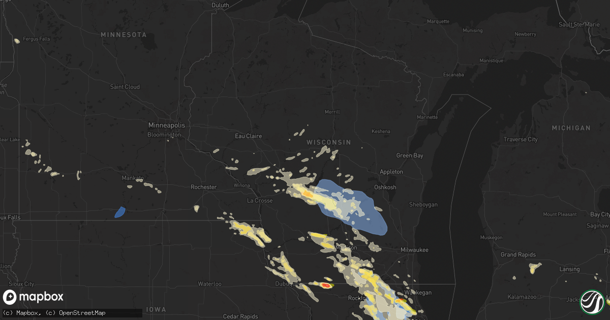 Hail map in Wisconsin on August 16, 2025