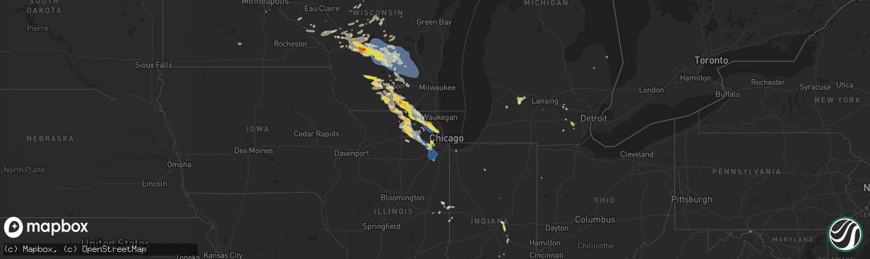 Hail map on August 16, 2025