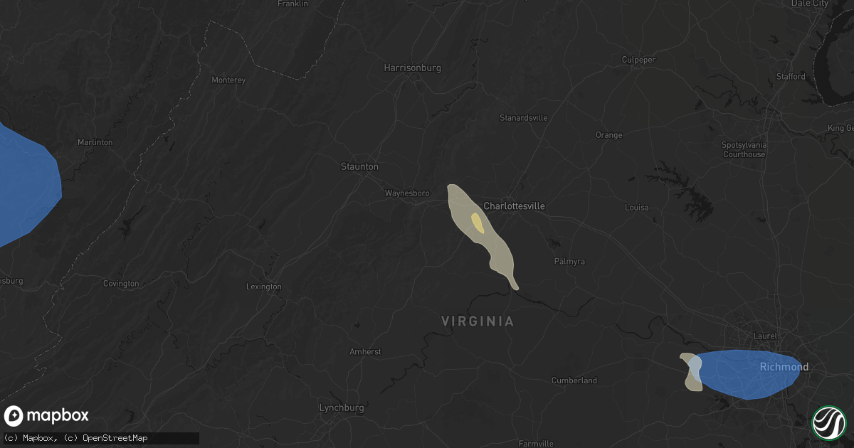 Hail map in Afton, VA on August 16, 2026