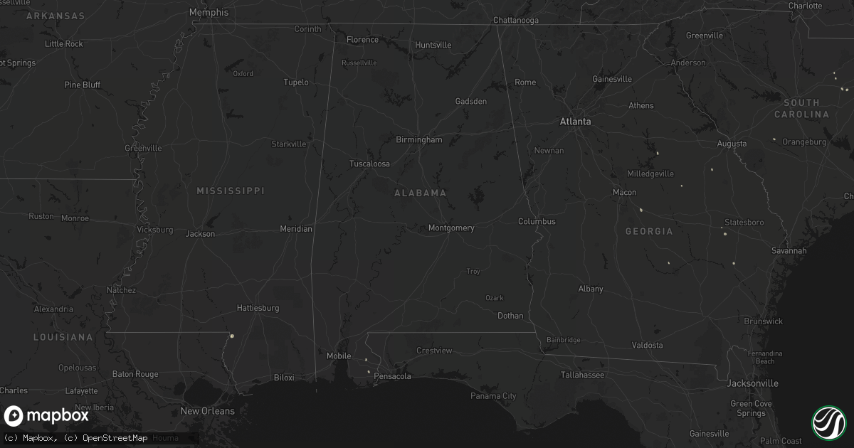 Hail map in Alabama on August 16, 2026