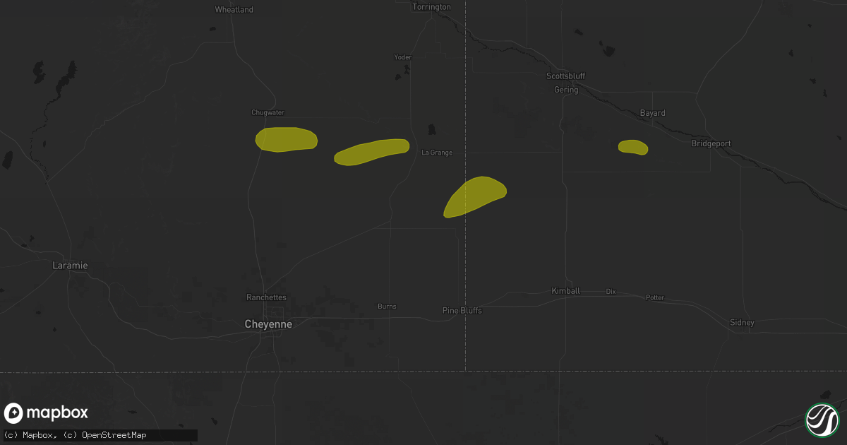 Hail map in Albin, WY on August 16, 2026