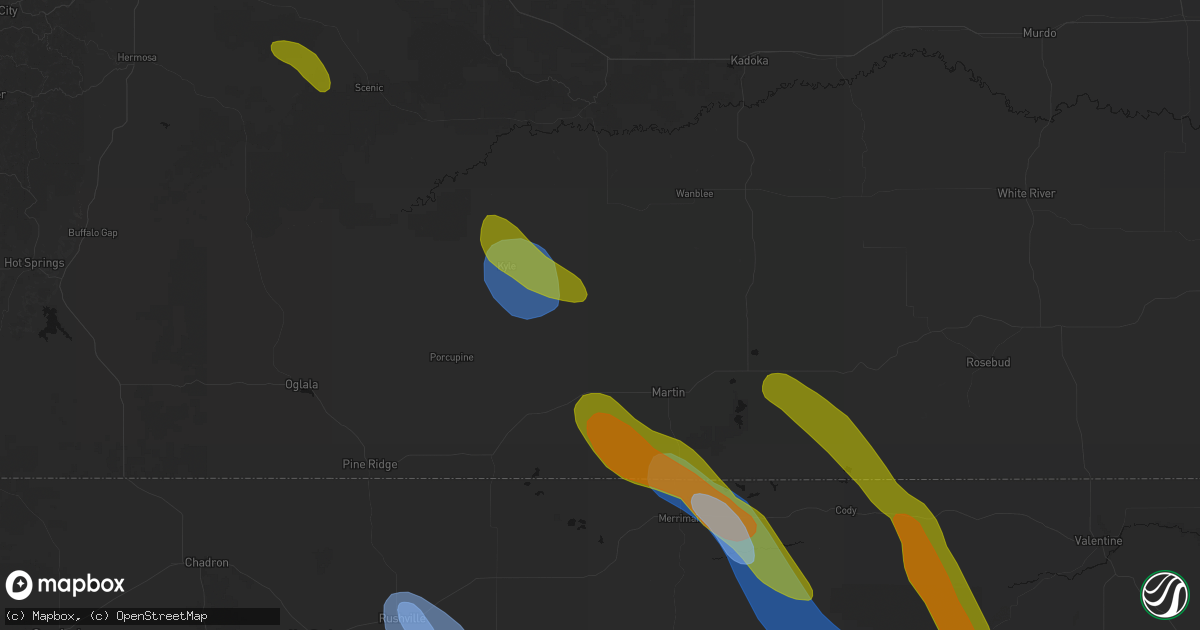 Hail map in Allen, SD on August 16, 2026