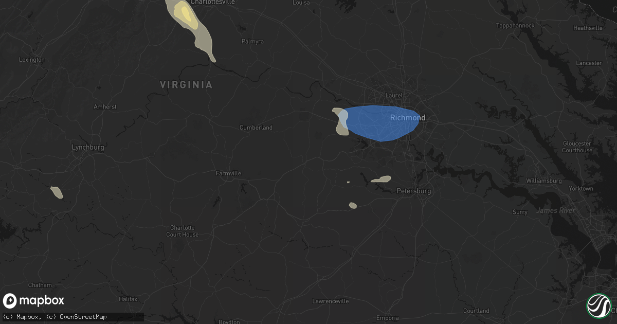 Hail map in Amelia Court House, VA on August 16, 2026