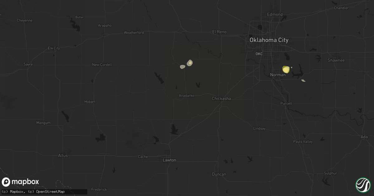 Hail map in Anadarko, OK on August 16, 2026