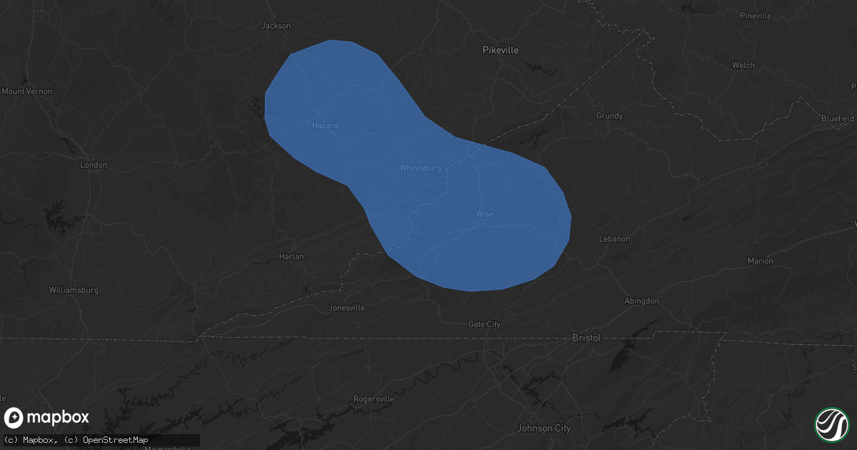 Hail map in Appalachia, VA on August 16, 2026