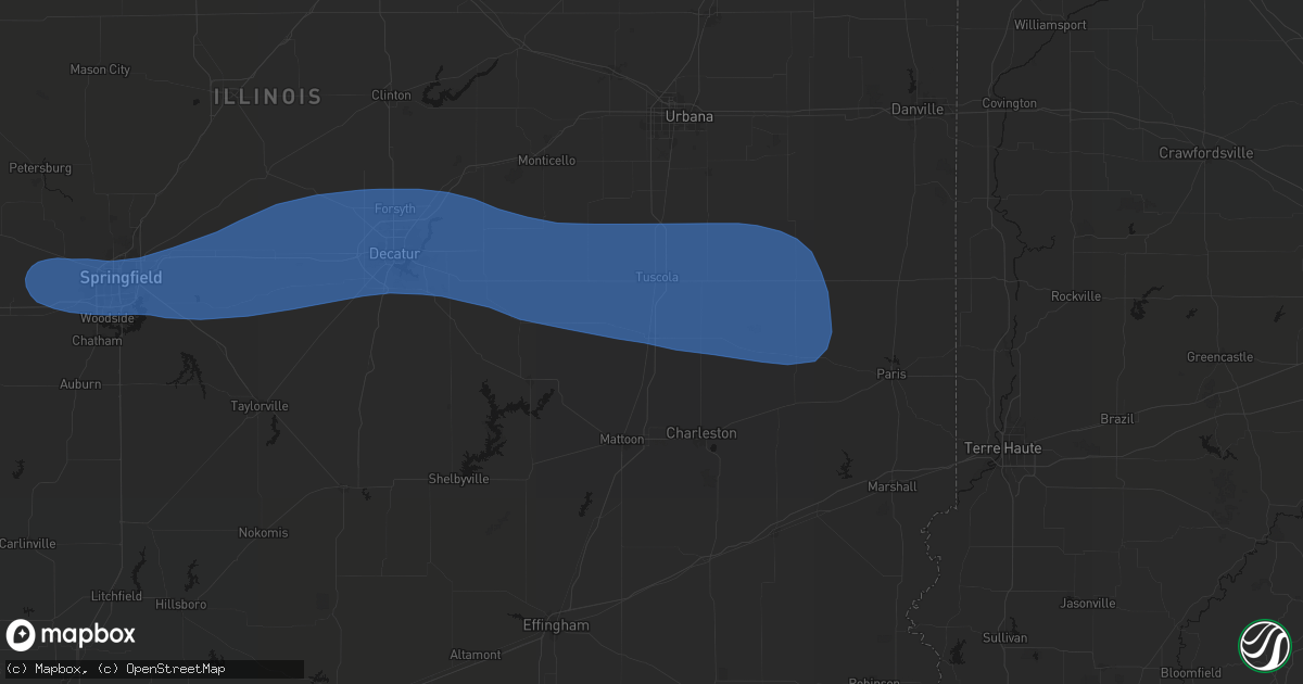 Hail map in Arcola, IL on August 16, 2026