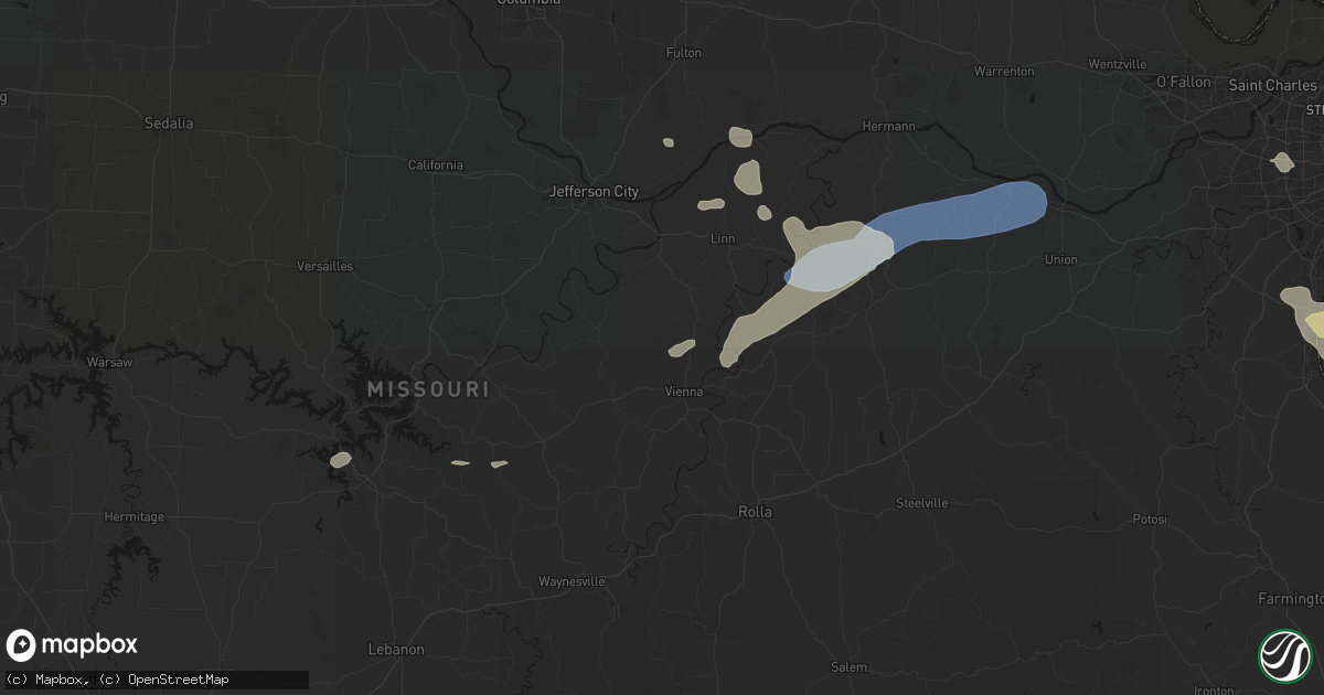 Hail map in Argyle, MO on August 16, 2026