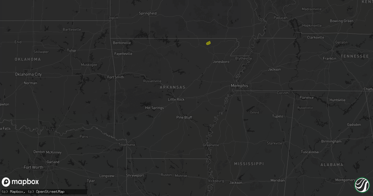 Hail map in Arkansas on August 16, 2026