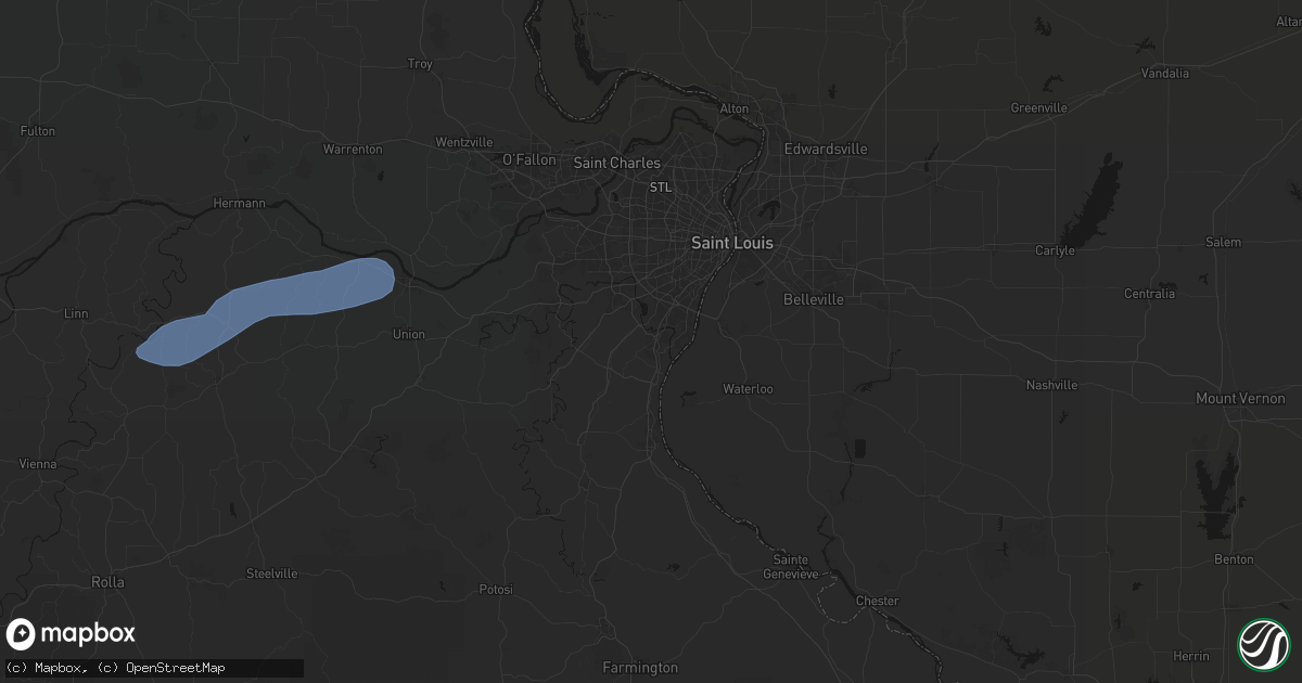 Hail map in Arnold, MO on August 16, 2026
