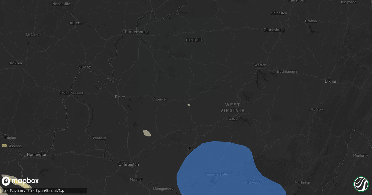 Hail map in Arnoldsburg, WV on August 16, 2026