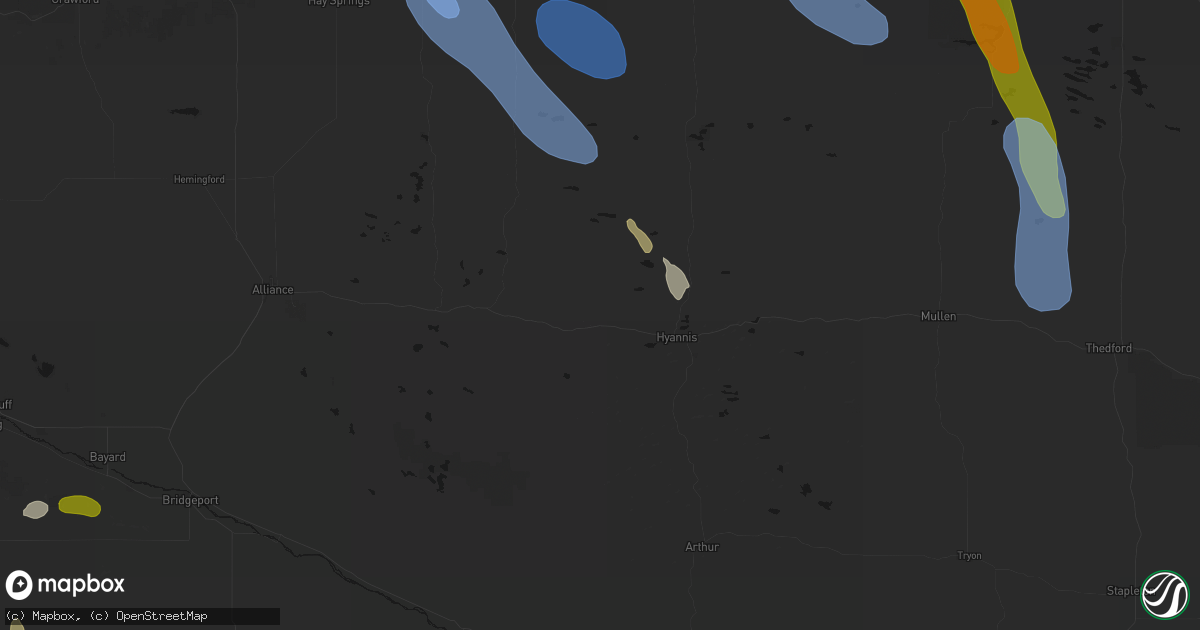 Hail map in Ashby, NE on August 16, 2026