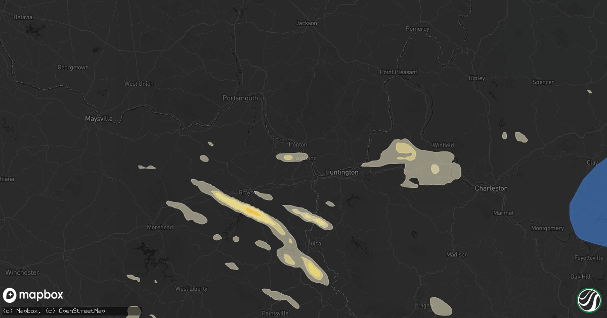Hail map in Ashland, KY on August 16, 2026
