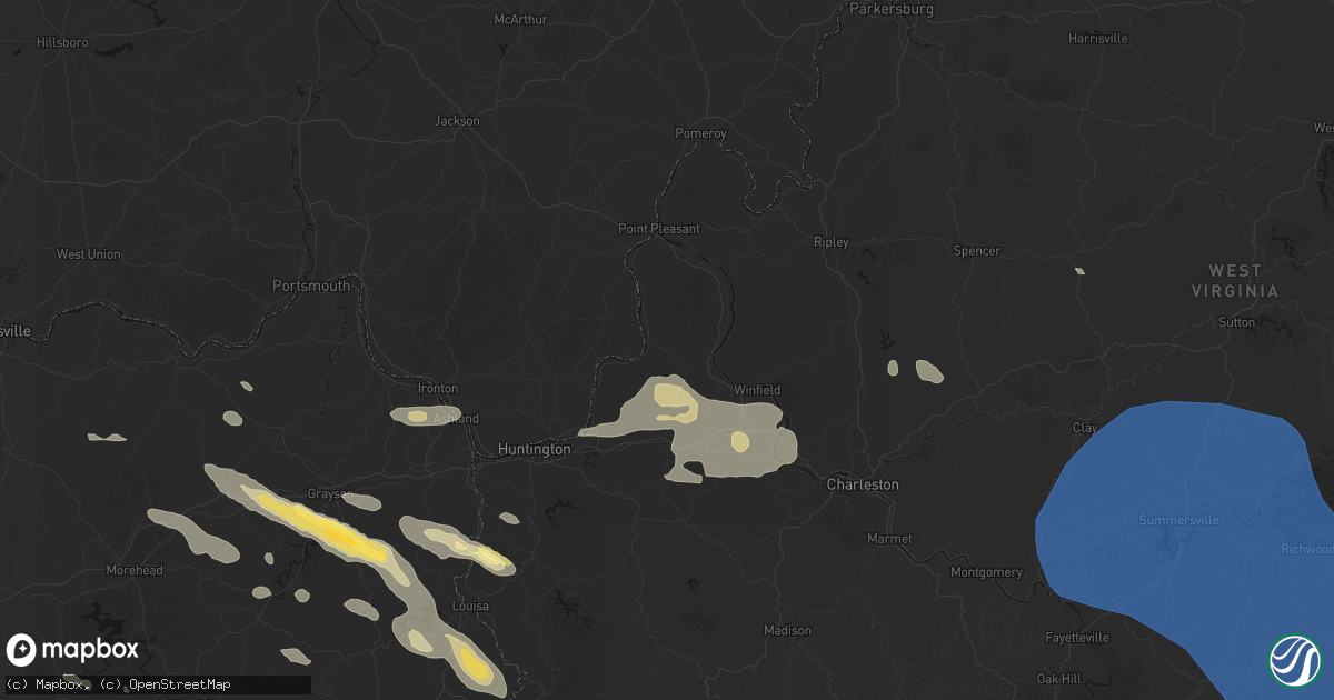 Hail map in Ashton, WV on August 16, 2026