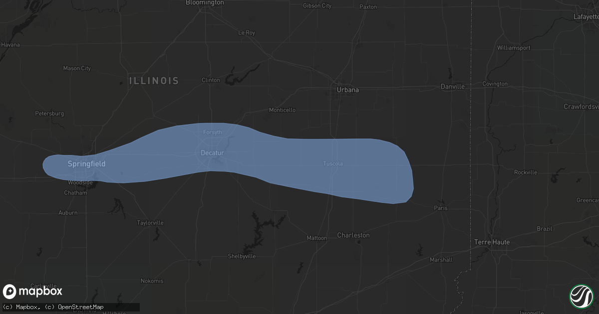 Hail map in Atwood, IL on August 16, 2026